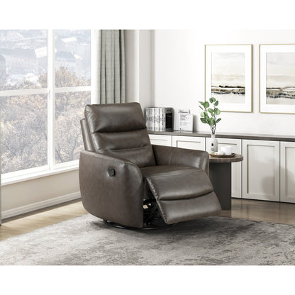 Cassian Leather Swivel Glider Reclining Chair in Dark Brown