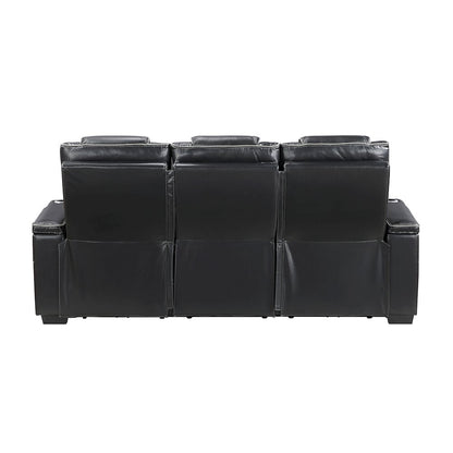 Apex Leather Power Double Reclining Sofa with LED Lighting in Black