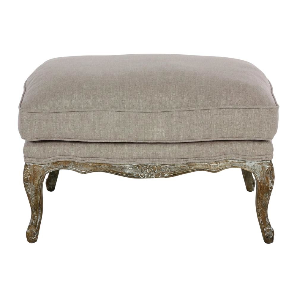 Linen Fabric Ottoman, Textured Neutral Minimalist Seating