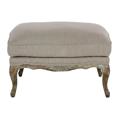 Linen Fabric Ottoman, Textured Neutral Minimalist Seating