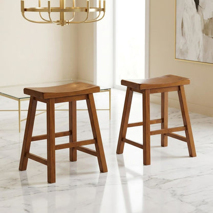 Saddleback Solid Wood Counter Stool with Saddle Seat, Oak, Set of 2