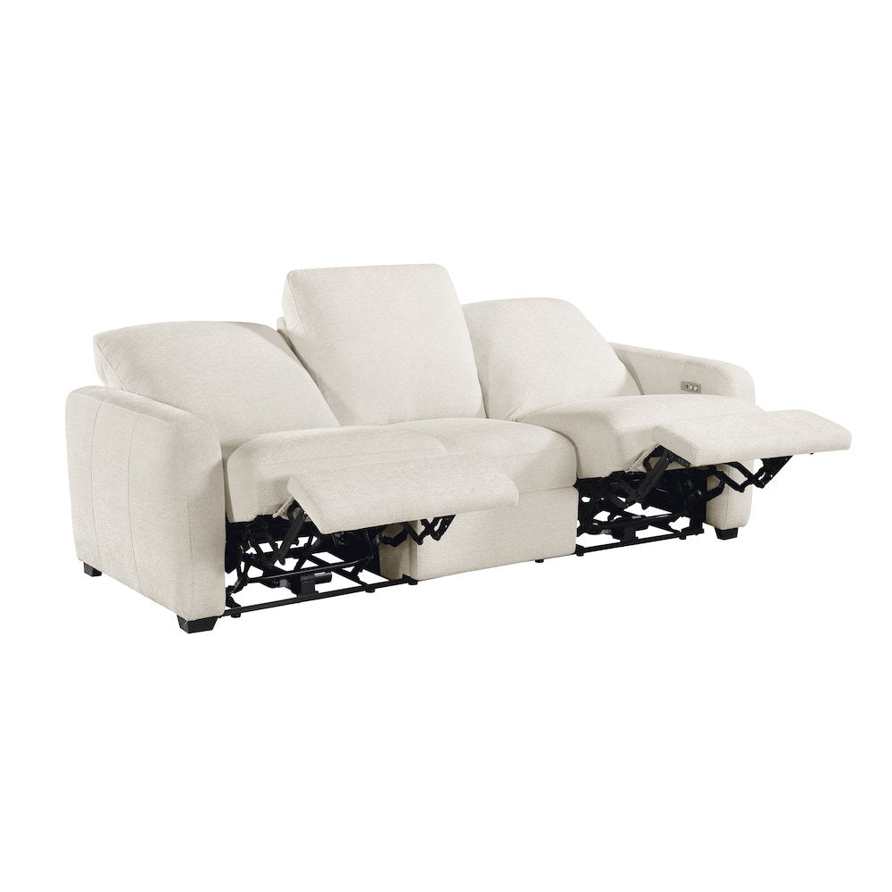 Vera Chenille Pwr Double Reclining Sofa with USB Charging Ports in Beige