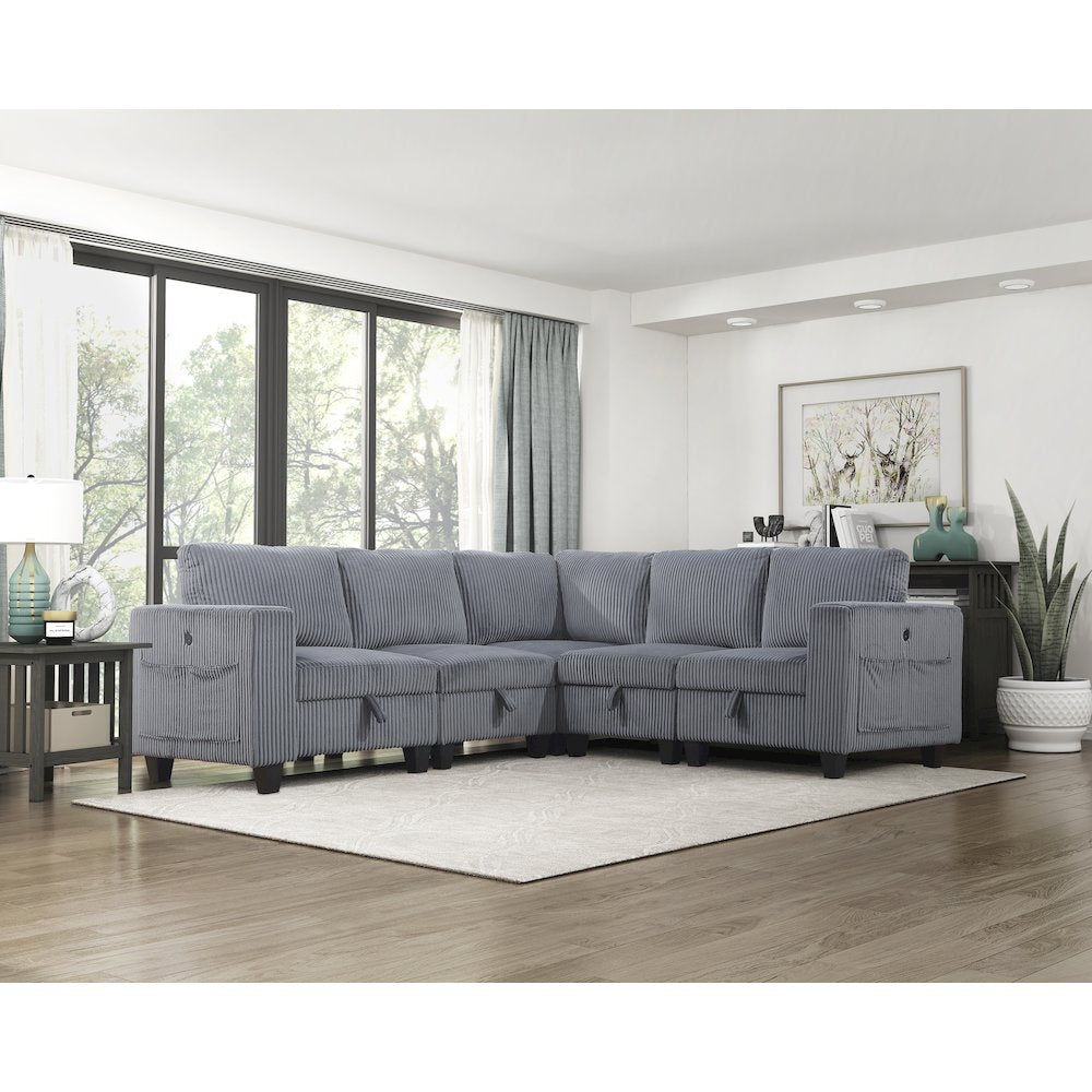Walterboro Corduroy 5-Piece Sectional with Storage in Dark Gray