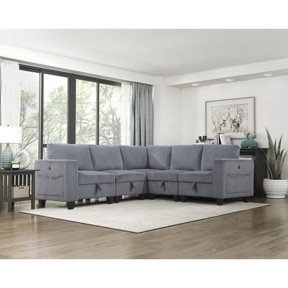 Walterboro Corduroy 5-Piece Sectional with Storage in Dark Gray