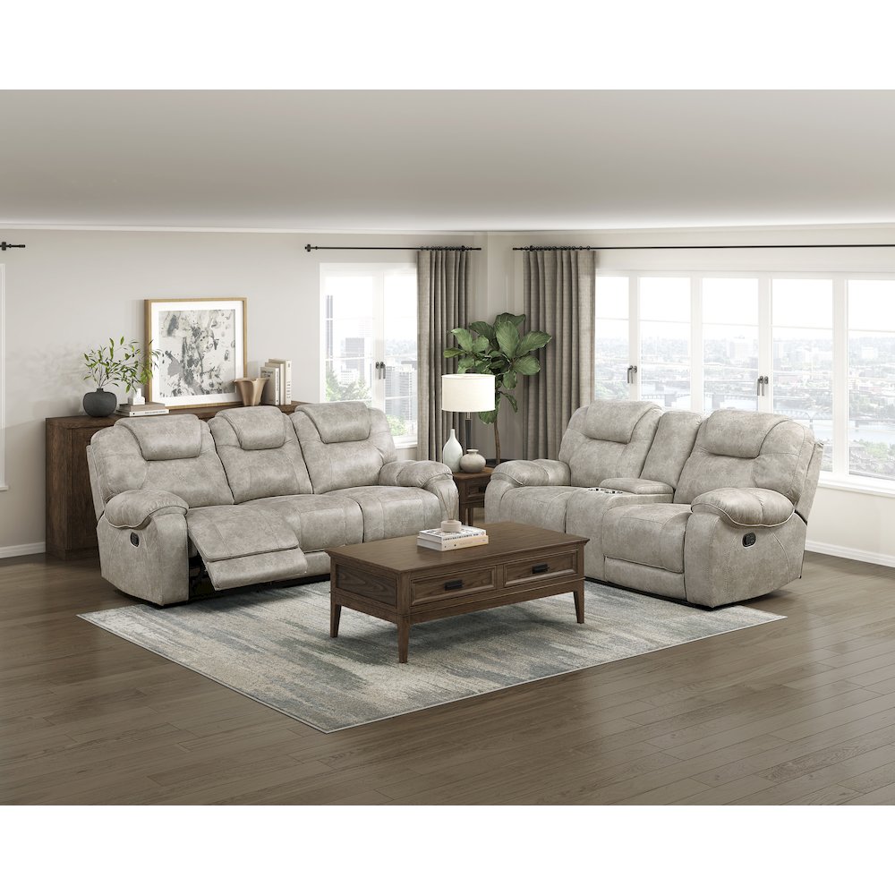 Gainesville Microfiber 2pc Set: Sofa, Love in Pewter