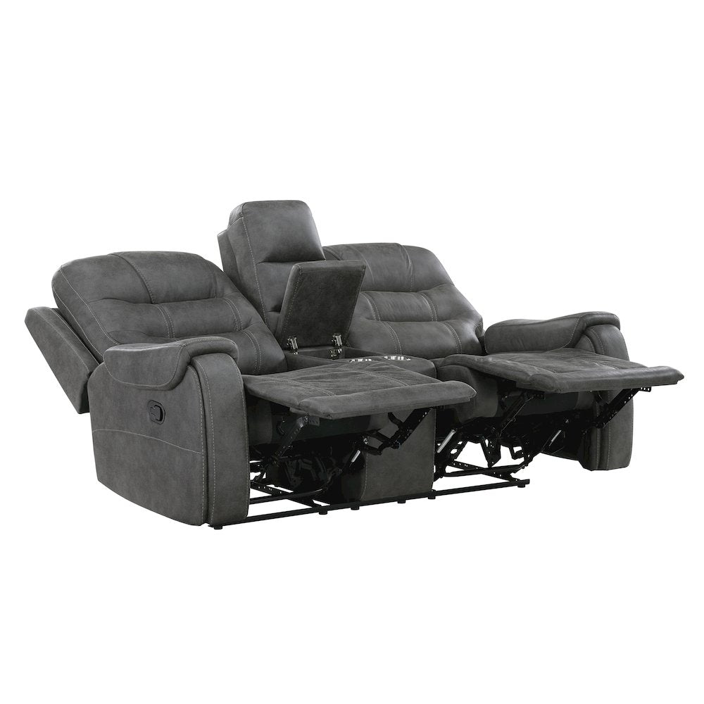 Oberon Microfiber 2pc Set: Sofa, Loveseat in Dark Gray