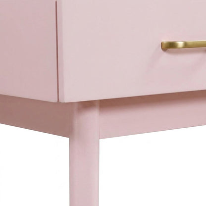 Acacia Wood Makeup Vanity Desk with Mirror and Stool, 3 Piece Set, Pink