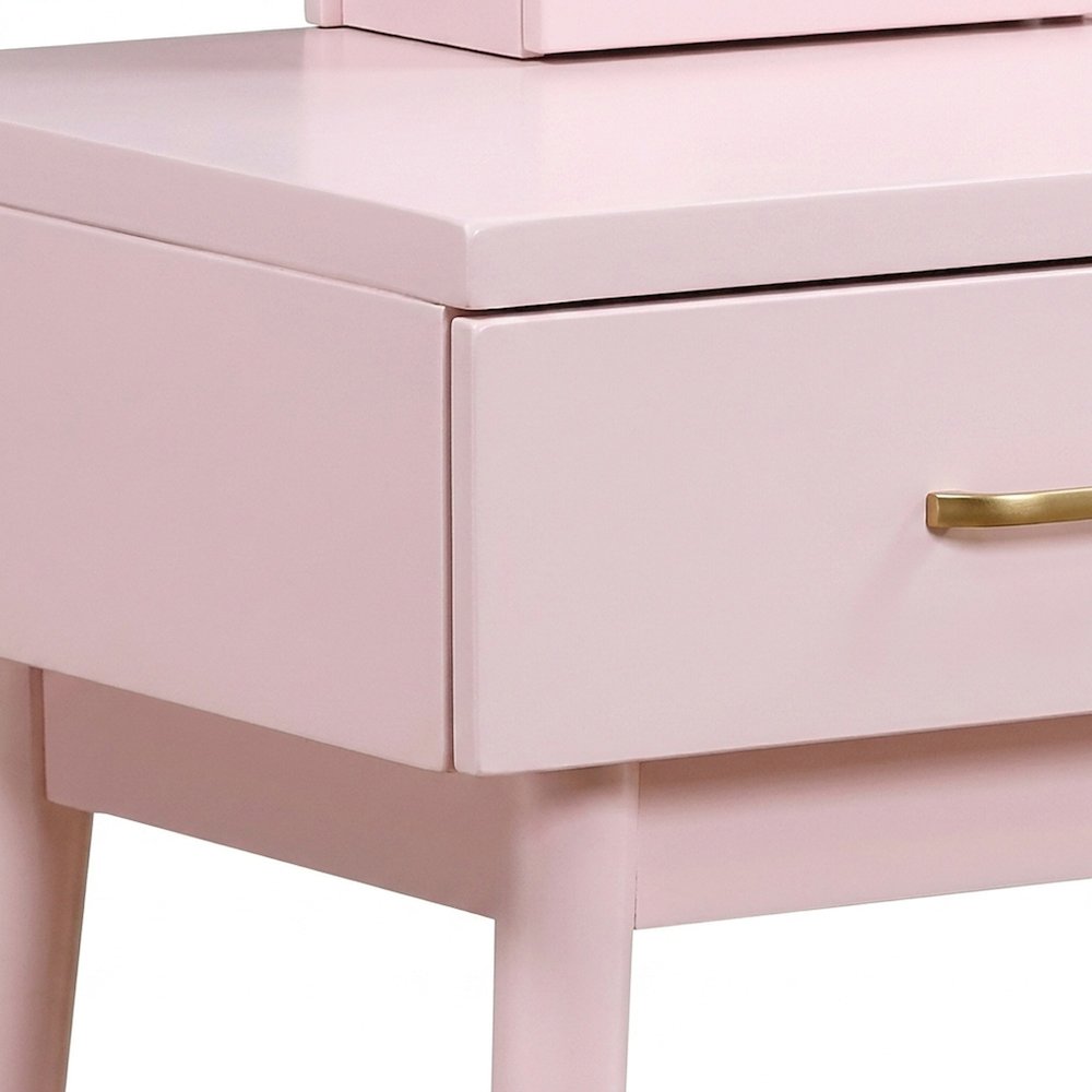 Acacia Wood Makeup Vanity Desk with Mirror and Stool, 3 Piece Set, Pink