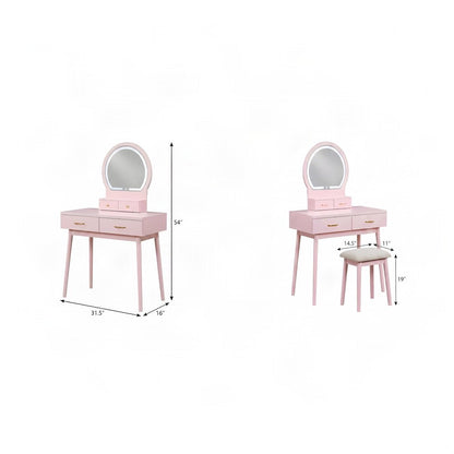 Acacia Wood Makeup Vanity Desk with Mirror and Stool, 3 Piece Set, Pink