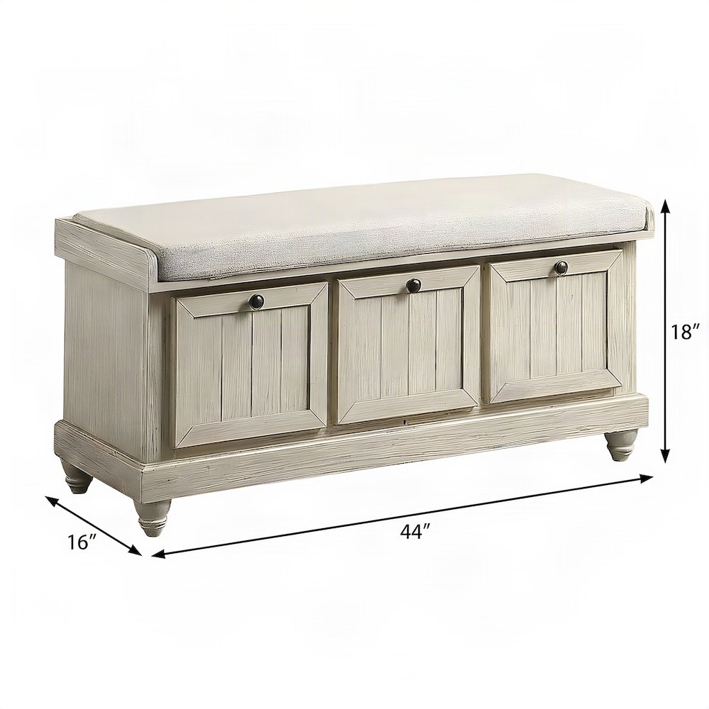 Textured Asian Hardwood Storage Bench for Entryway or Bedroom, Beige