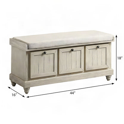 Textured Asian Hardwood Storage Bench for Entryway or Bedroom, Beige