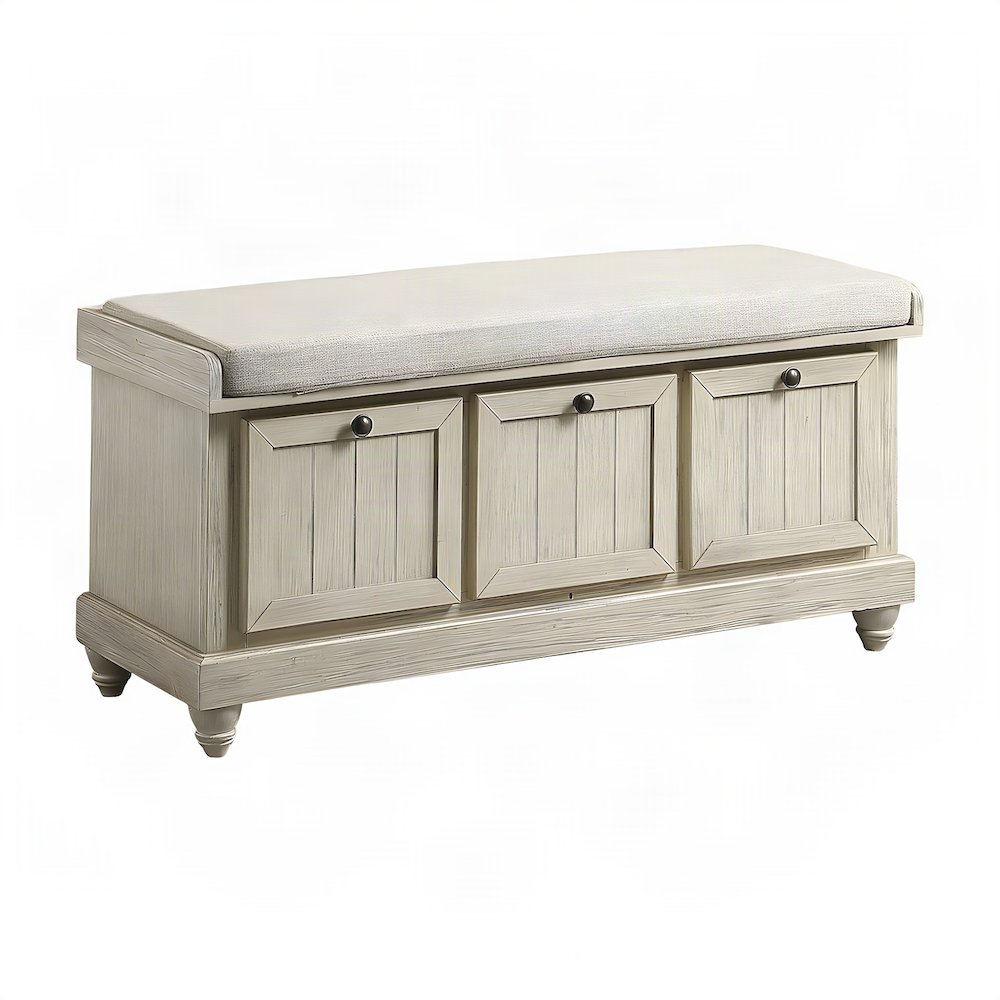Textured Asian Hardwood Storage Bench for Entryway or Bedroom, Beige