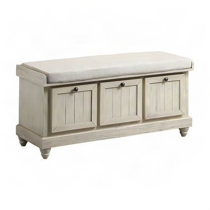 Textured Asian Hardwood Storage Bench for Entryway or Bedroom, Beige