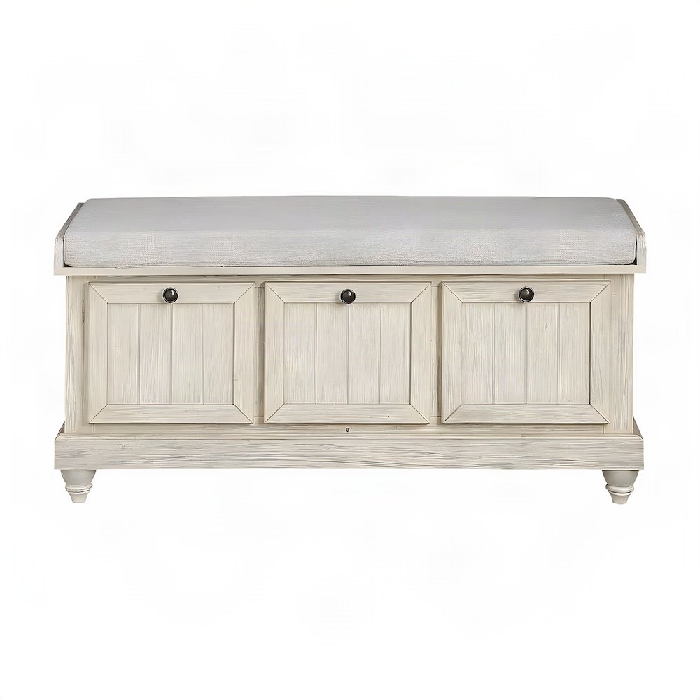 Textured Asian Hardwood Storage Bench for Entryway or Bedroom, Beige
