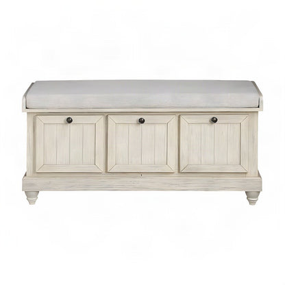 Textured Asian Hardwood Storage Bench for Entryway or Bedroom, Beige