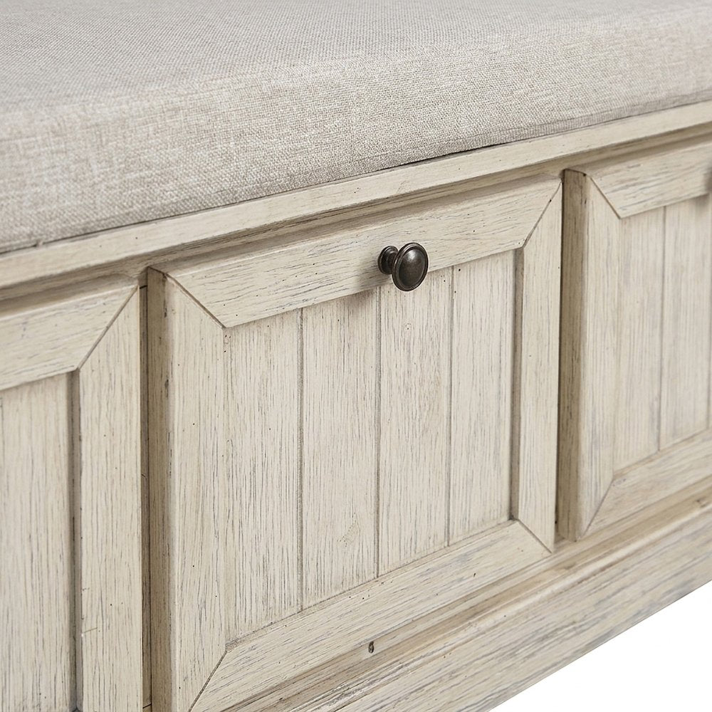 Textured Asian Hardwood Storage Bench for Entryway or Bedroom, Beige