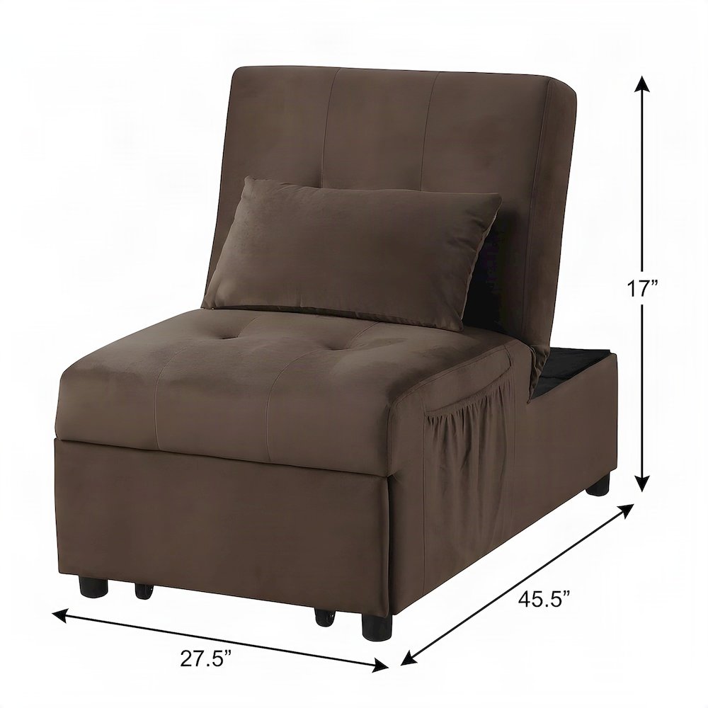 Garrell Velvet Storage Bench with Pull-Out Ottoman and Sleeper Bed, Brown