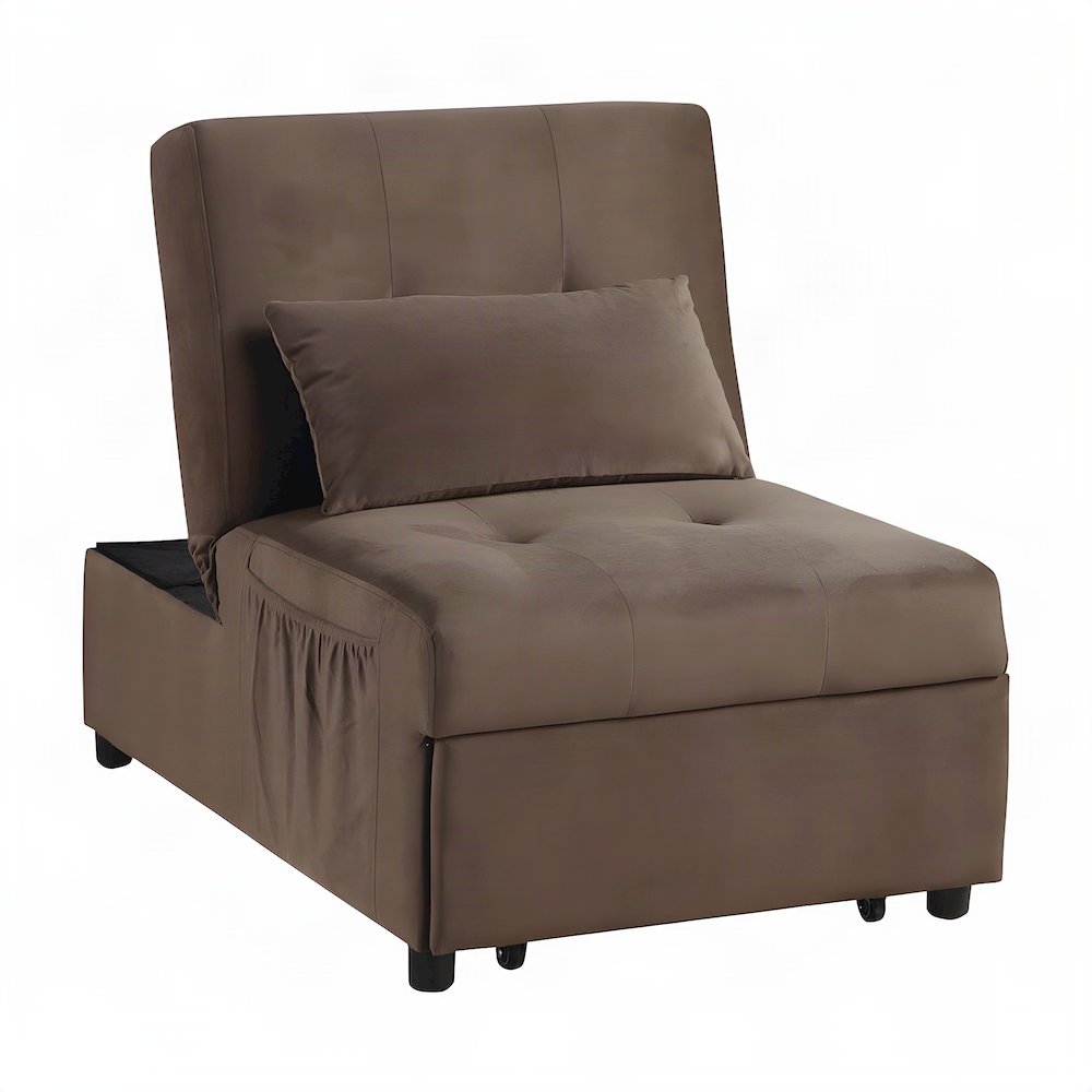 Garrell Velvet Storage Bench with Pull-Out Ottoman and Sleeper Bed, Brown
