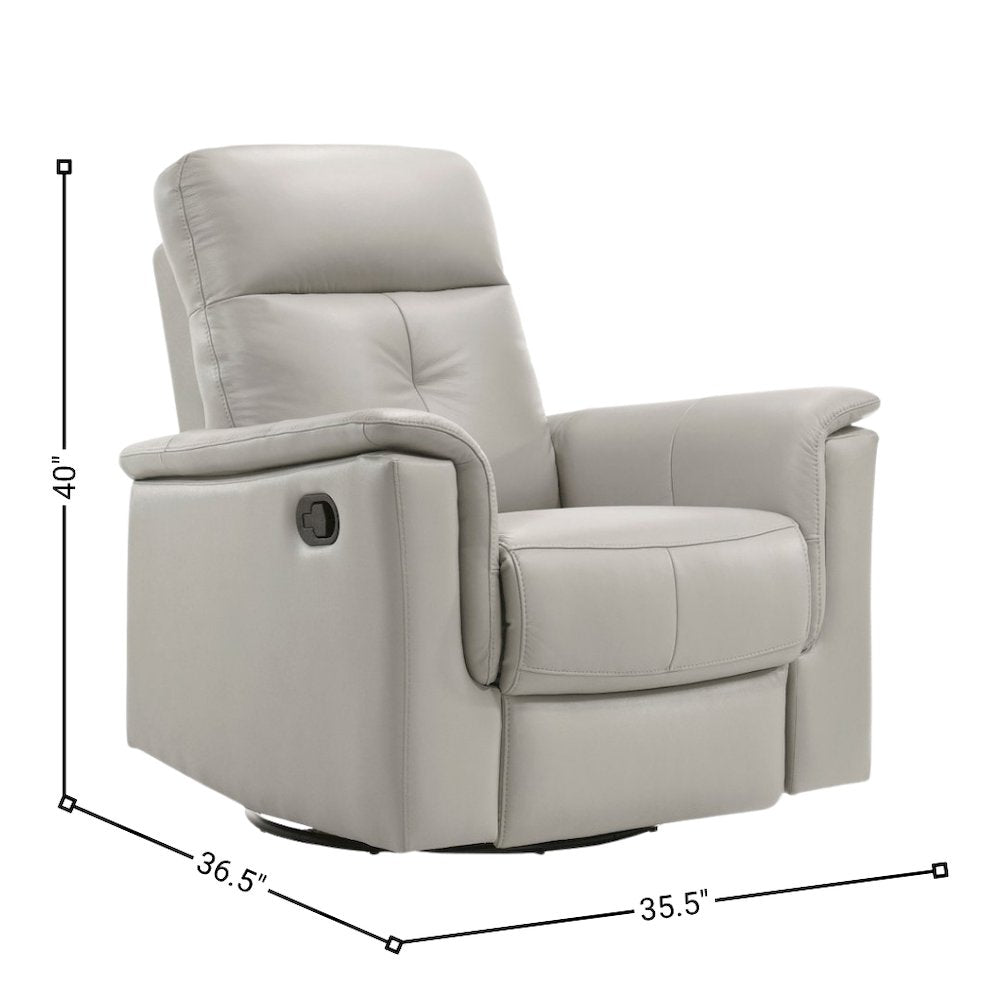 Silver Leather Swivel Glider Recliner, Elegant Leather Recliner Chair