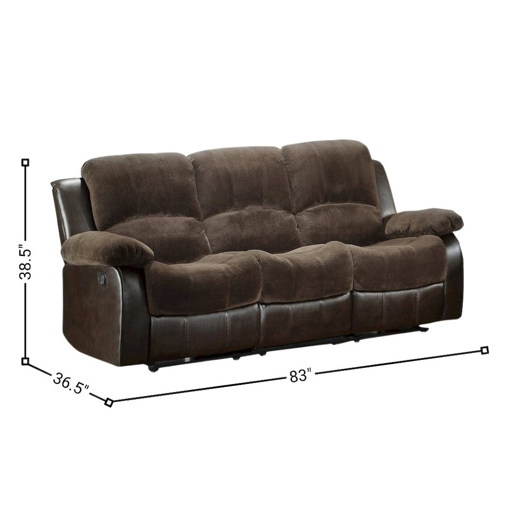 Brown Reclining Sofa, Overstuffed 3 Seater Couch with Plush Comfort
