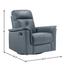 Blue Gray Leather Swivel Glider Recliner, Elegant Leather Recliner Chair
