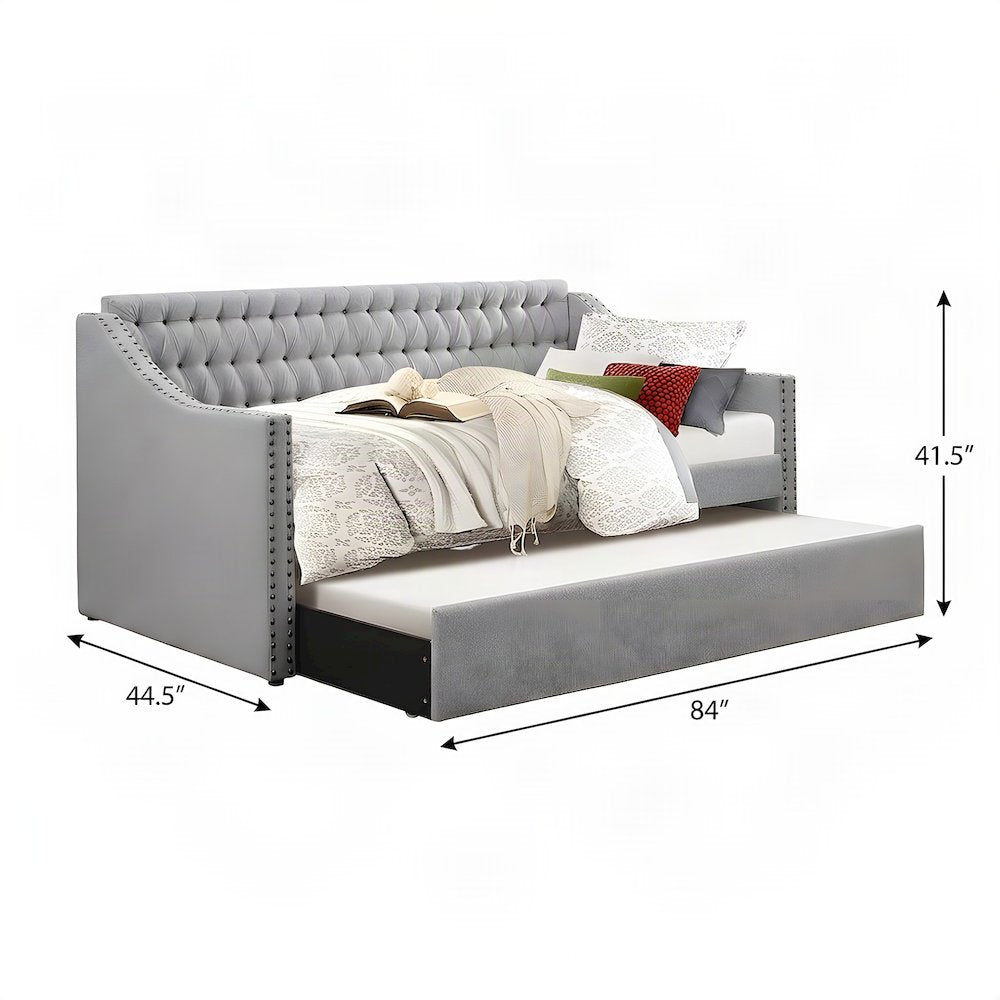 Tulney Fabric Upholstered Twin Daybed with Trundle, Sofa Bed, Gray