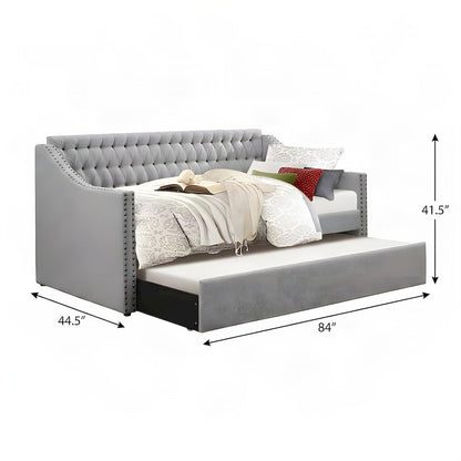 Tulney Fabric Upholstered Twin Daybed with Trundle, Sofa Bed, Gray