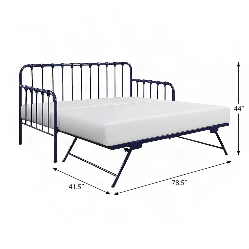 Metal Constance Twin Daybed with Trundle, Steel Slat Sofa Bed Frame, Navy Blue