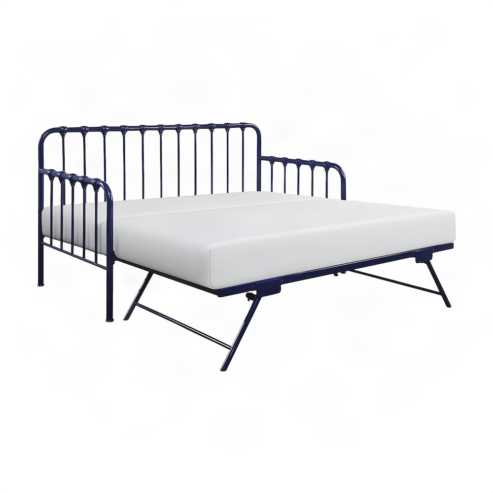 Metal Constance Twin Daybed with Trundle, Steel Slat Sofa Bed Frame, Navy Blue