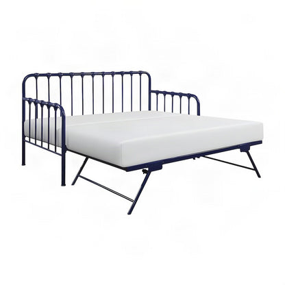 Metal Constance Twin Daybed with Trundle, Steel Slat Sofa Bed Frame, Navy Blue