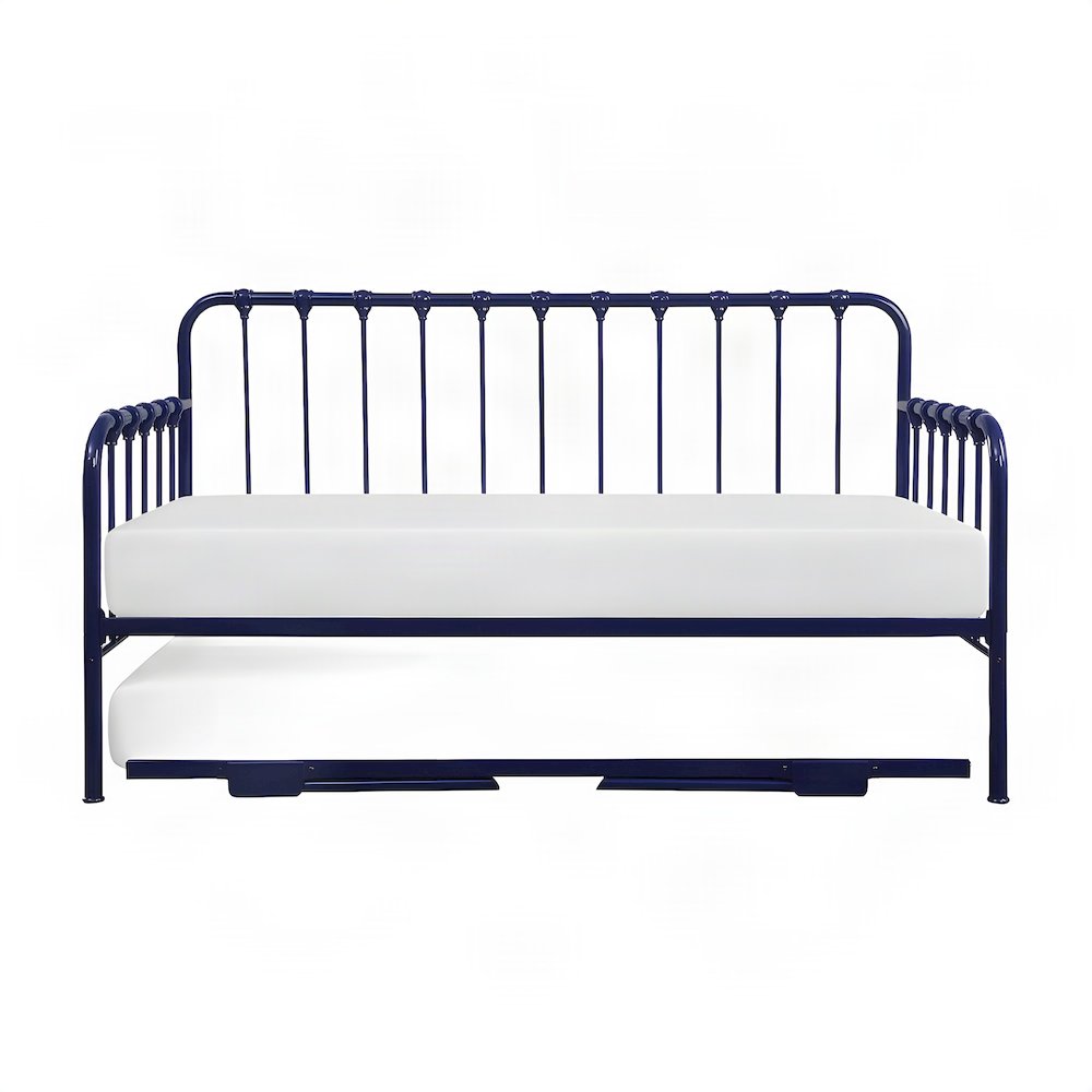 Metal Constance Twin Daybed with Trundle, Steel Slat Sofa Bed Frame, Navy Blue