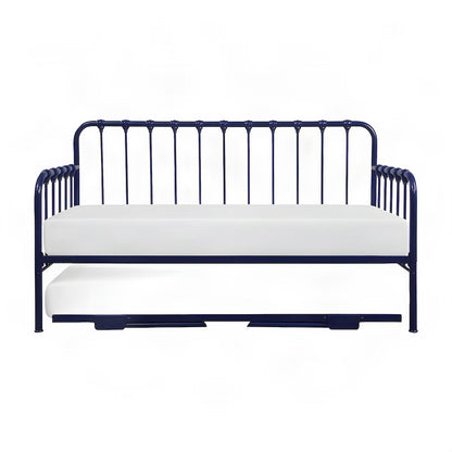 Metal Constance Twin Daybed with Trundle, Steel Slat Sofa Bed Frame, Navy Blue