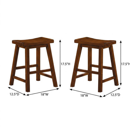 Saddleback Solid Wood Counter Stool with Saddle Seat, Oak, Set of 2