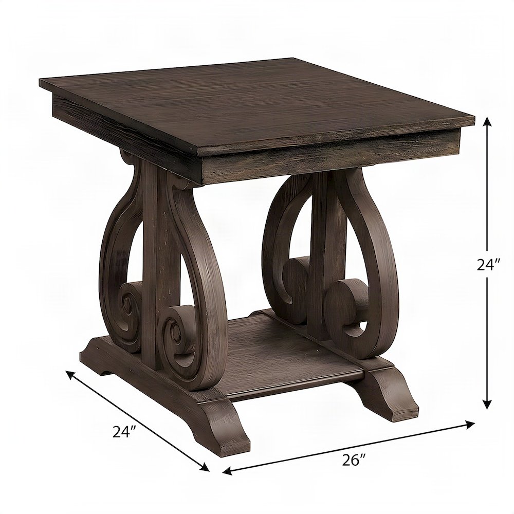 Toulon Pine End Table with Wire-Brushed Finish, Wire-Brushed Power Glaze Oak