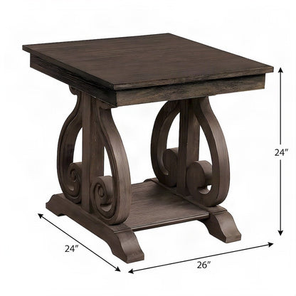 Toulon Pine End Table with Wire-Brushed Finish, Wire-Brushed Power Glaze Oak