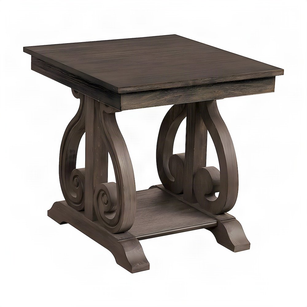 Toulon Pine End Table with Wire-Brushed Finish, Wire-Brushed Power Glaze Oak