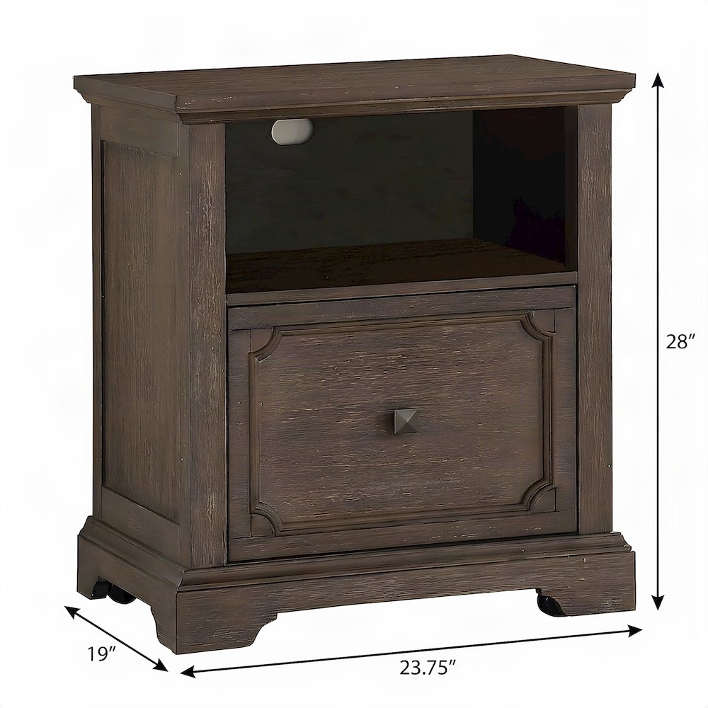 Pine Rolling Lateral File Cabinet on Casters, Wire-Brushed Power Glaze Oak