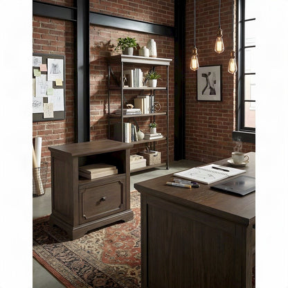 Pine Rolling Lateral File Cabinet on Casters, Wire-Brushed Power Glaze Oak