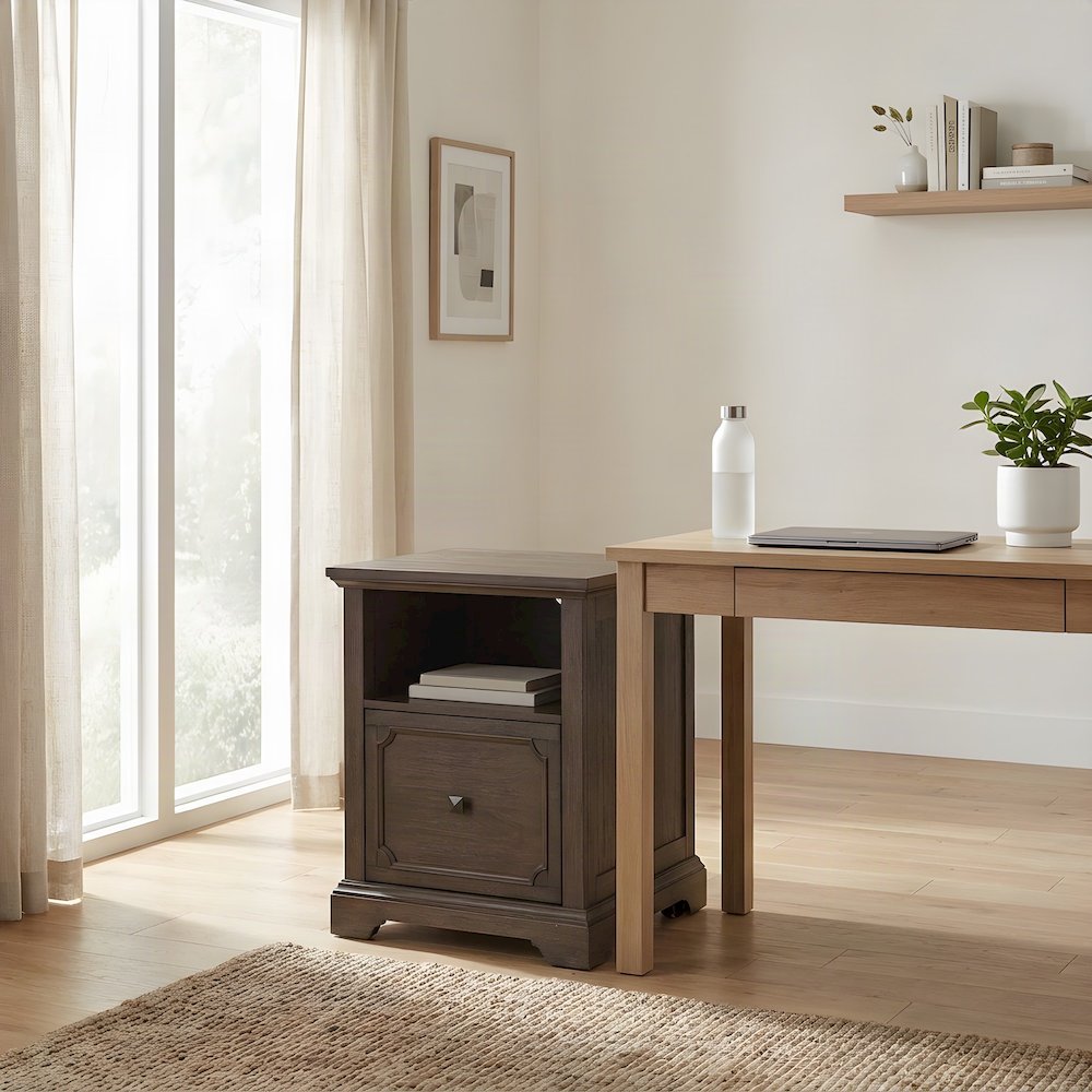 Pine Rolling Lateral File Cabinet on Casters, Wire-Brushed Power Glaze Oak