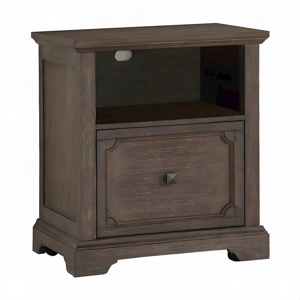 Pine Rolling Lateral File Cabinet on Casters, Wire-Brushed Power Glaze Oak