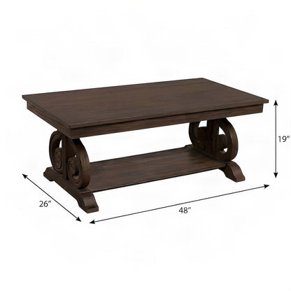 Toulon Solid Pine Farmhouse Rectangle Coffee Table, Wire-Brushed Power Glaze Oak