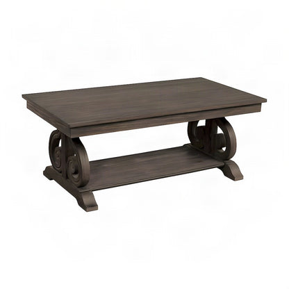 Toulon Solid Pine Farmhouse Rectangle Coffee Table, Wire-Brushed Power Glaze Oak