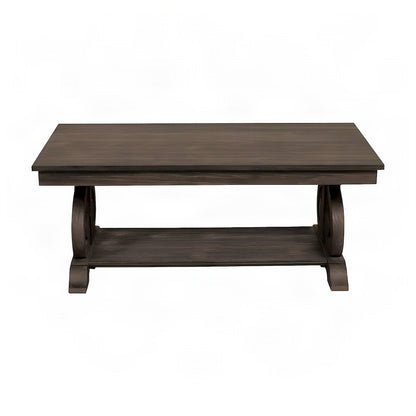 Toulon Solid Pine Farmhouse Rectangle Coffee Table, Wire-Brushed Power Glaze Oak