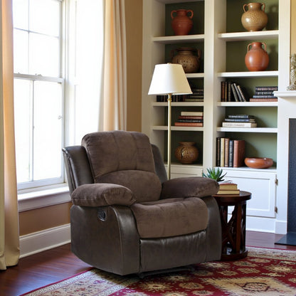Chocolate Color Fabric Recliner Chair, Plush Manual Recliner for Living Spaces