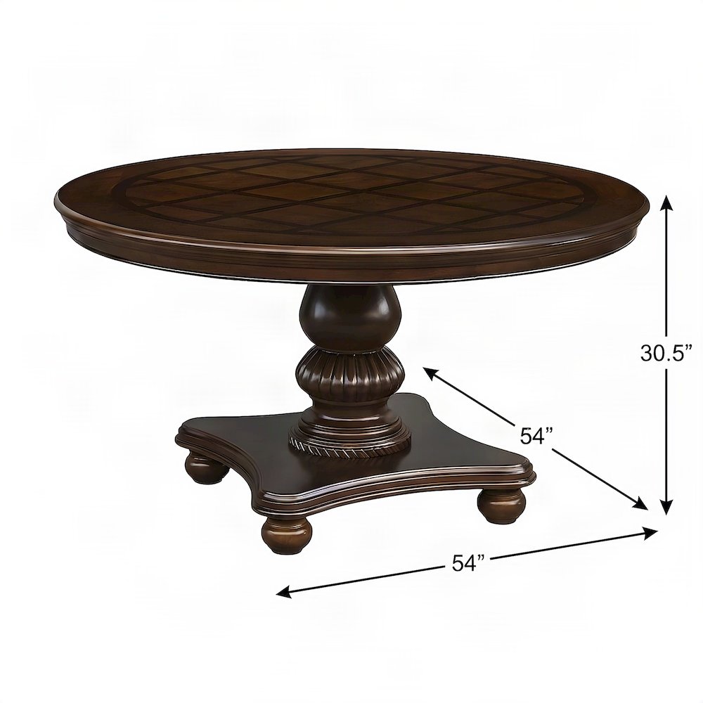 Walnut Veneer Round Pedestal Dining Table, Circle Kitchen Table, Brown Cherry