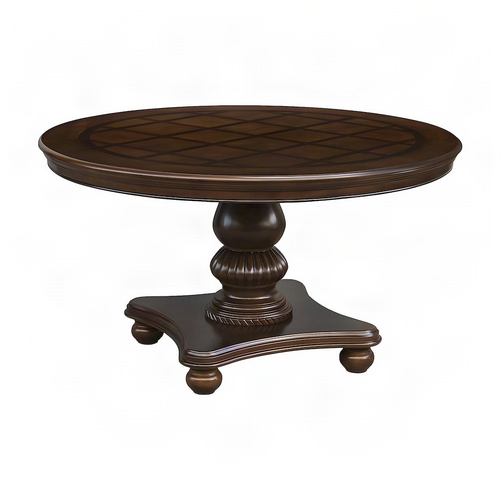 Walnut Veneer Round Pedestal Dining Table, Circle Kitchen Table, Brown Cherry