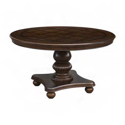 Walnut Veneer Round Pedestal Dining Table, Circle Kitchen Table, Brown Cherry