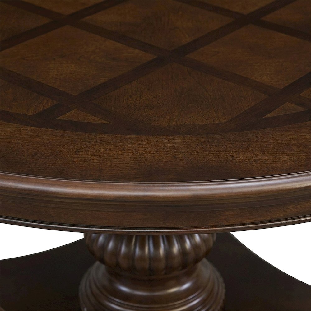 Walnut Veneer Round Pedestal Dining Table, Circle Kitchen Table, Brown Cherry