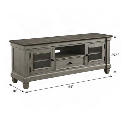 Pine Wood TV Stand with Open Shelves, 2-Tone Antique White and Rosy Brown
