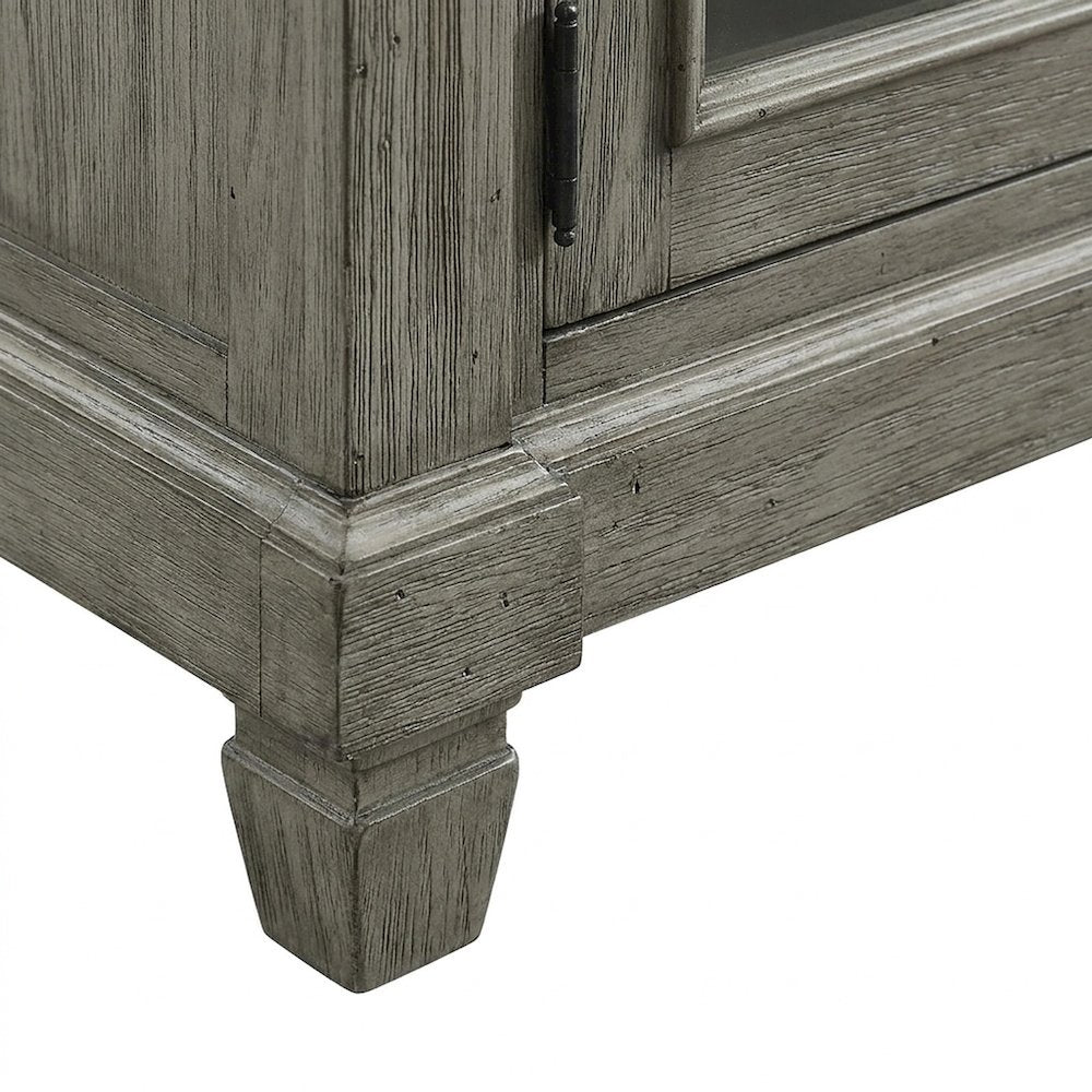Pine Wood TV Stand with Open Shelves, 2-Tone Antique White and Rosy Brown